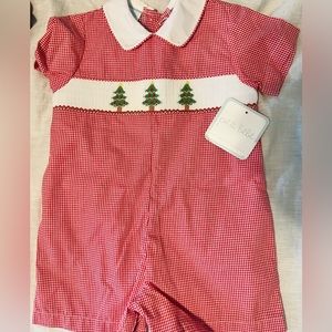COPY - 18M Petit Bebe Baby Boy Smocked Christmas Tree  Romper NWT
